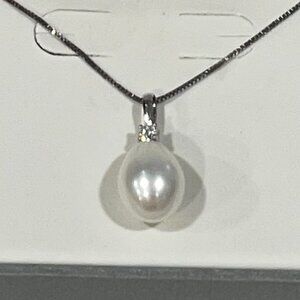 NWT Cultured FWP CZ sterling silver pendant, 18", 10mm, 3mm